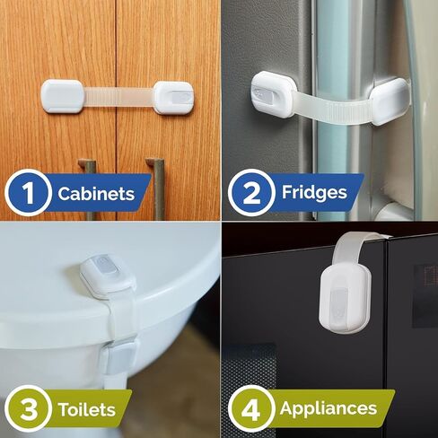 Baby Locks Straps (8-Pack) Child Safety Cabinet Proofing - Safe Quick and Easy 3M Adhesive Cabinet Drawer Door Latches No Screws & Magnets Multi-Purpose for Furniture Kitchen Ovens Toilet Seats in Saudi Arabia