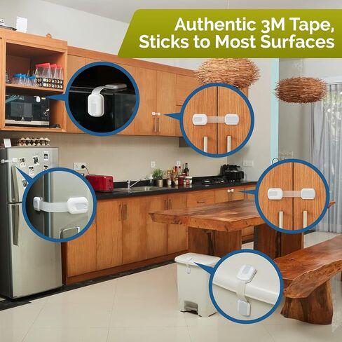 Baby Locks Straps (8-Pack) Child Safety Cabinet Proofing - Safe Quick and Easy 3M Adhesive Cabinet Drawer Door Latches No Screws & Magnets Multi-Purpose for Furniture Kitchen Ovens Toilet Seats in Saudi Arabia