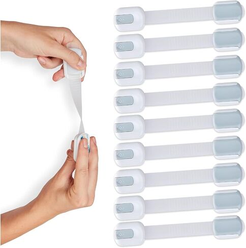 Baby Locks Straps (8-Pack) Child Safety Cabinet Proofing - Safe Quick and Easy 3M Adhesive Cabinet Drawer Door Latches No Screws & Magnets Multi-Purpose for Furniture Kitchen Ovens Toilet Seats in Saudi Arabia