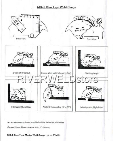 اختبار مقياس كامة جسر RIVERWELD، اختلال المحاذاة الزندي العالي والمنخفض، يفحص عمق القطع السفلي، شرائح اللحام، طول اللحام، حجم الحلق، زاوية التحضير in Saudi Arabia