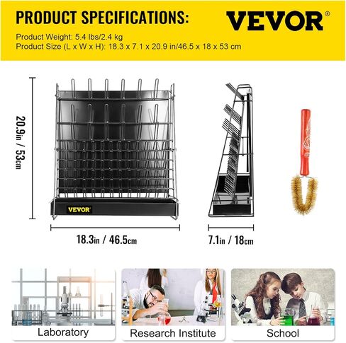 vevor تجفيف الرف للمختبر، 90 أوتاد مختبر الأواني الزجاجية رف أسلاك الفولاذ الأواني الزجاجية تجفيف الرف الجدار جبل / قائمة بذاتها أوتاد قابلة للفصل مختبر الزجاج تجفيف الرف إطار التنظيف الأسود لمختبر المدرسة in Saudi Arabia