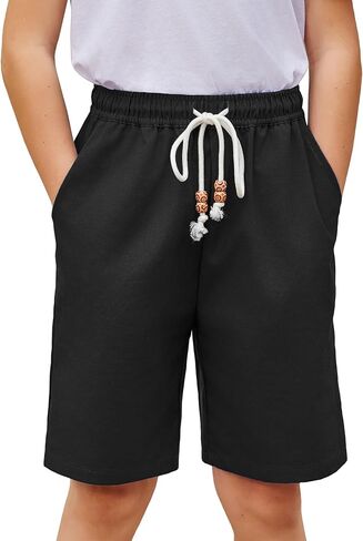 Arshiner Boys Cotton Linen Shorts Summer Beach Shorts Elastic Waist Drawstring Shorts with Pockets Size 6-18 in Saudi Arabia