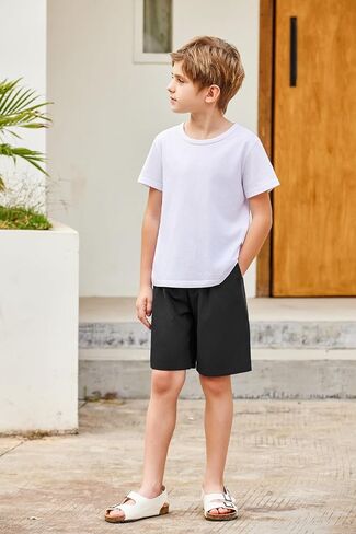 Arshiner Boys Cotton Linen Shorts Summer Beach Shorts Elastic Waist Drawstring Shorts with Pockets Size 6-18 in Saudi Arabia