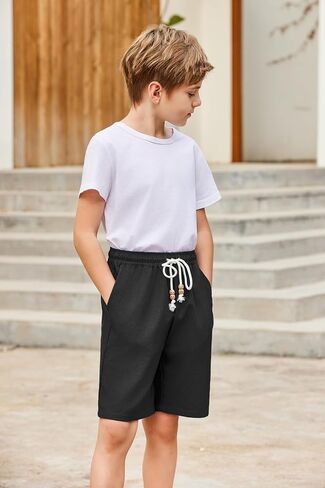 Arshiner Boys Cotton Linen Shorts Summer Beach Shorts Elastic Waist Drawstring Shorts with Pockets Size 6-18 in Saudi Arabia
