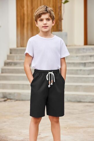 Arshiner Boys Cotton Linen Shorts Summer Beach Shorts Elastic Waist Drawstring Shorts with Pockets Size 6-18 in Saudi Arabia