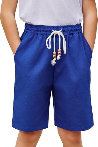 Arshiner Boys Cotton Linen Shorts Summer Beach Shorts Elastic Waist Drawstring Shorts with Pockets Size 6-18 in Saudi Arabia
