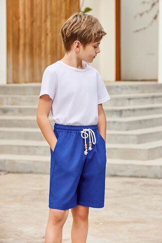 Arshiner Boys Cotton Linen Shorts Summer Beach Shorts Elastic Waist Drawstring Shorts with Pockets Size 6-18 in Saudi Arabia