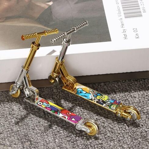 2Pcs Gold Mini Two Wheel Toys Tiny Fingerboard Scooters, Mini Finger Skateboards, Finger Scooter Fingertip Movement for Training Finger Skateboards Finger Boards and Finger Bikes in Saudi Arabia