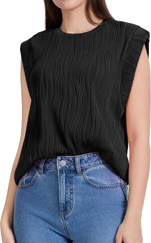 WIHOLL Womens Cap Sleeve Summer Textured Tops Casual Basic Tee Shirts Loose Fit Blouses 2024 in Saudi Arabia
