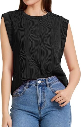WIHOLL Womens Cap Sleeve Summer Textured Tops Casual Basic Tee Shirts Loose Fit Blouses 2024 in Saudi Arabia
