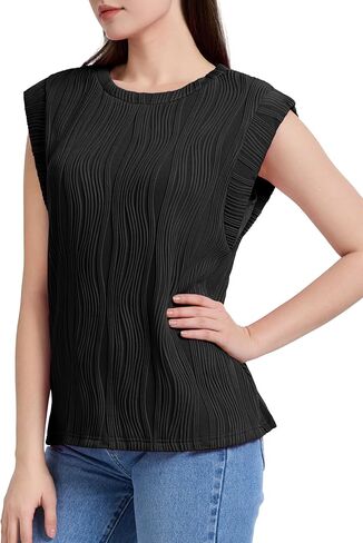 WIHOLL Womens Cap Sleeve Summer Textured Tops Casual Basic Tee Shirts Loose Fit Blouses 2024 in Saudi Arabia