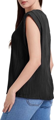 WIHOLL Womens Cap Sleeve Summer Textured Tops Casual Basic Tee Shirts Loose Fit Blouses 2024 in Saudi Arabia