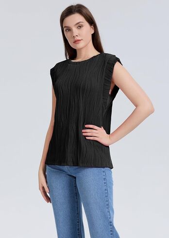WIHOLL Womens Cap Sleeve Summer Textured Tops Casual Basic Tee Shirts Loose Fit Blouses 2024 in Saudi Arabia