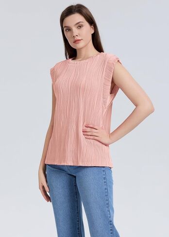 WIHOLL Womens Cap Sleeve Summer Textured Tops Casual Basic Tee Shirts Loose Fit Blouses 2024 in Saudi Arabia