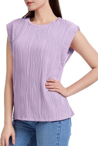 WIHOLL Womens Cap Sleeve Summer Textured Tops Casual Basic Tee Shirts Loose Fit Blouses 2024 in Saudi Arabia