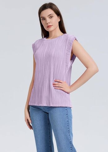WIHOLL Womens Cap Sleeve Summer Textured Tops Casual Basic Tee Shirts Loose Fit Blouses 2024 in Saudi Arabia