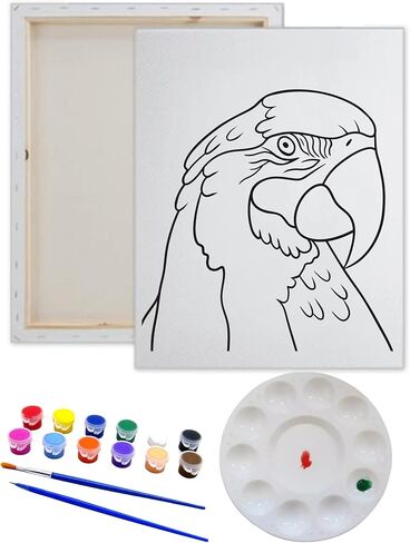 طقم طلاء الببغاء القماشي المرسوم مسبقًا | للبالغين والمراهقين رشفة وطلاء لصالح الحفلات | نشاط ثنائي للتاريخ الليلي يمكنك تنفيذه بنفسك (لوحة قماشية مقاس S 8x10 فقط) in Kuwait