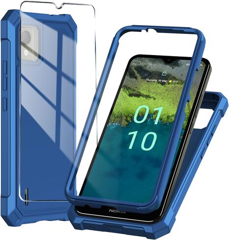 حافظة هاتف Nokia C110 مع واقي شاشة من الزجاج المقوى، حافظة حماية كاملة من السيليكون الناعم النحيف لهاتف Nokia C110 (أسود) in Saudi Arabia