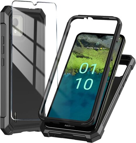 حافظة هاتف Nokia C110 مع واقي شاشة من الزجاج المقوى، حافظة حماية كاملة من السيليكون الناعم النحيف لهاتف Nokia C110 (أسود) in Saudi Arabia