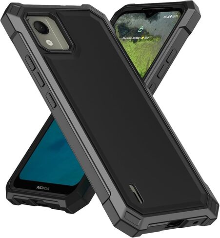 حافظة هاتف Nokia C110 مع واقي شاشة من الزجاج المقوى، حافظة حماية كاملة من السيليكون الناعم النحيف لهاتف Nokia C110 (أسود) in Saudi Arabia