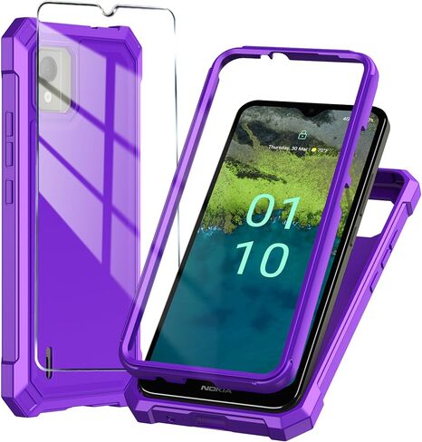 حافظة هاتف Nokia C110 مع واقي شاشة من الزجاج المقوى، حافظة حماية كاملة من السيليكون الناعم النحيف لهاتف Nokia C110 (أسود) in Saudi Arabia