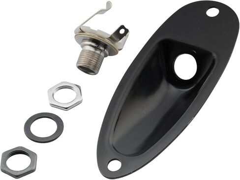 Musiclily 1/4 Inch Boat Style Loaded Guitar Input Jack Socket Plate Output Jack for Fender Stratocaster Strat Electric Guitar, Black in Saudi Arabia