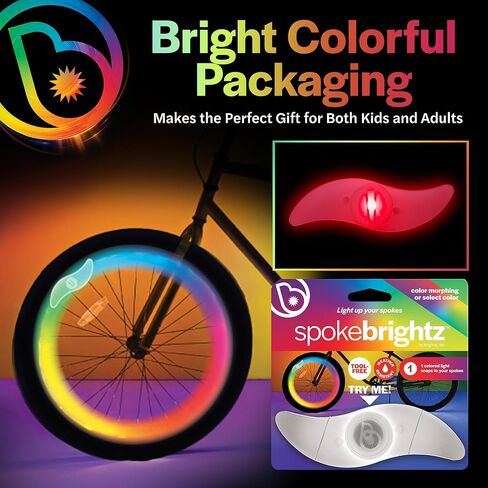 Brightz SpokeBrightz LED Bike Wheel Lights, 2-Pack - Color Changing & Color Select Modes - Light Up Your Spokes - Morph Through Rainbow Colors or Set to Red, Pink, Purple, Blue, Green, Teal, or White in Kuwait