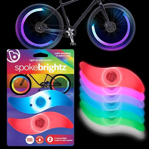 Brightz SpokeBrightz LED Bike Wheel Lights, 2-Pack - Color Changing & Color Select Modes - Light Up Your Spokes - Morph Through Rainbow Colors or Set to Red, Pink, Purple, Blue, Green, Teal, or White in Kuwait