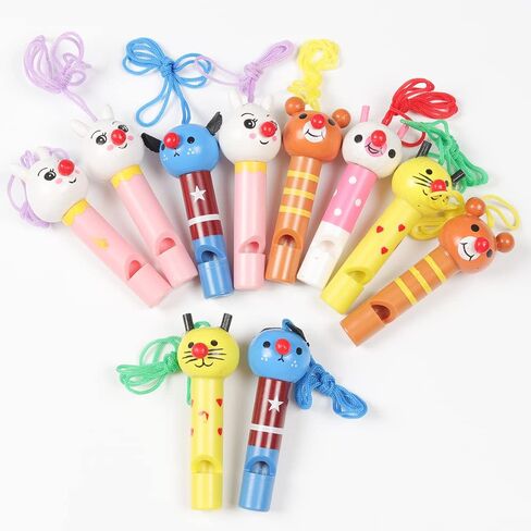 5 Pack Party Whistles With Necklace Rope Wooden Mini Cute Animals Clown Cartoon Whistle for Birthday Party Favors Decoration Noice Maker in Saudi Arabia