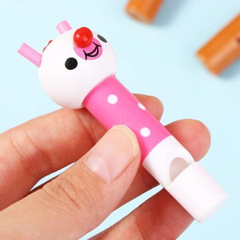 5 Pack Party Whistles With Necklace Rope Wooden Mini Cute Animals Clown Cartoon Whistle for Birthday Party Favors Decoration Noice Maker in Saudi Arabia