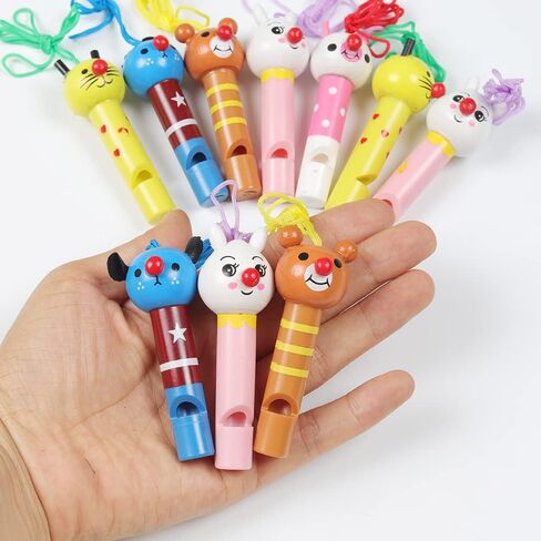 5 Pack Party Whistles With Necklace Rope Wooden Mini Cute Animals Clown Cartoon Whistle for Birthday Party Favors Decoration Noice Maker in Saudi Arabia