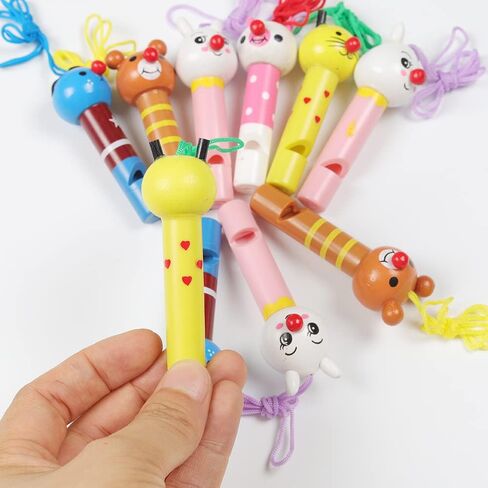 5 Pack Party Whistles With Necklace Rope Wooden Mini Cute Animals Clown Cartoon Whistle for Birthday Party Favors Decoration Noice Maker in Saudi Arabia