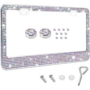 Bling License Plate Frame for Women, License Plate Holder, Sparkly Rhinestone Diamond Tag Holder Frames with Crystal Screws Caps, Stainless Steel License Plates Tag Cover Fit Cars (Purple) in Kuwait