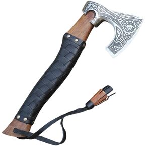 19" Hand Forged Viking Axe- Rose Wood Shaft Engraved Carbon Steel Bearded Axe for Camping- Viking Gift for Men(Norse Viking Axe) in Saudi Arabia