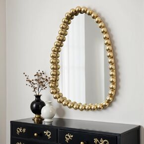 H Homewins مرآة الجدار غير النظامية ، Gold غير متناظرة Boho حبات الحديثة الفريدة الفريدة غير تقليدي للحمام ، غرفة نوم ، غرفة معيشة ، مدخل ، مدفأة ، 20x30 بوصة in Kuwait