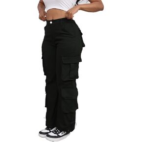 DvaeMalligo Womens Wide Leg Cargo Pants High Elastic Waisted Casual Multi Pockets Loose Fit Straight Y2k Trouser Hiking Pants in Kuwait