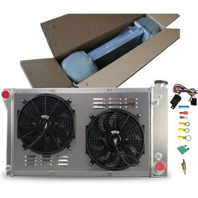 Aluminum Radiator with Electric Fan Shroud Thermostat Kit for Chevy C/K/G/P Series C10 C20 C30 K10 K20 K30 Van Blazer Pickup Suburban Truck, GMC Jimmy 1967-1972, 3 Row in Kuwait