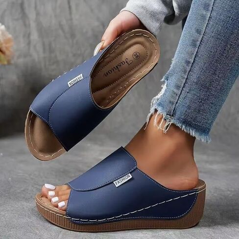 Wedge Sandals for Women Arch Support Platform Slides 2025 Slip on Casual Open Toe Wide Band Walking Shoe in Kuwait