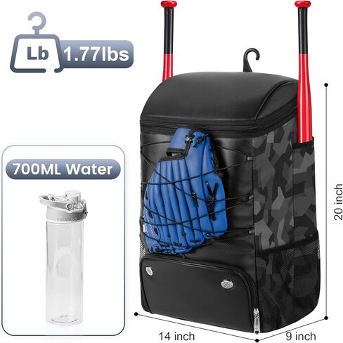 Softball Bag for Youth Adult, Sturdy Leather Baseball Bat Backpack with Shoe Compartment, Waterproof Baseball Bag with Fence Hook for TBall Bat & Equipment in Kuwait