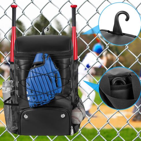 Softball Bag for Youth Adult, Sturdy Leather Baseball Bat Backpack with Shoe Compartment, Waterproof Baseball Bag with Fence Hook for TBall Bat & Equipment in Kuwait