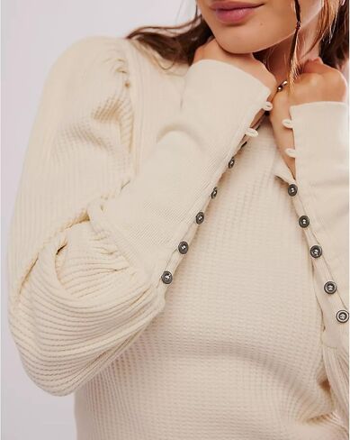 نساء وافل متماسكة نفخة طويلة الأكمام الطويلة قمم طاقم رقبة رقبة قميص عارض السحب الحراري أعلى in Kuwait