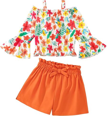 ملابس WeeBaby Girls 2 قطعة ملابس لطيفة ملابس للأطفال محصول أعلى من ورق الخصر الورقي وضع الملابس الصيفية لفتيات توين in Kuwait