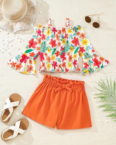 ملابس WeeBaby Girls 2 قطعة ملابس لطيفة ملابس للأطفال محصول أعلى من ورق الخصر الورقي وضع الملابس الصيفية لفتيات توين in Kuwait