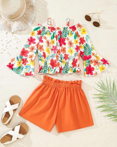 ملابس WeeBaby Girls 2 قطعة ملابس لطيفة ملابس للأطفال محصول أعلى من ورق الخصر الورقي وضع الملابس الصيفية لفتيات توين in Kuwait