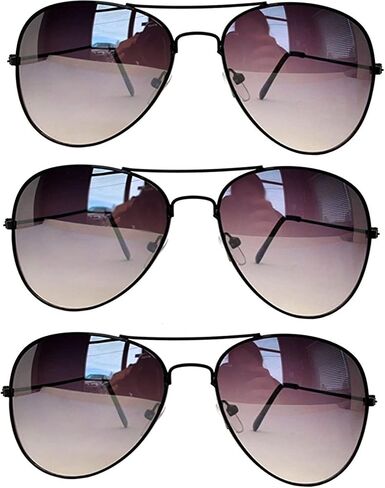 OWL Set of 3 Pack Aviator Style Sunglasses Colored Metal Frame Mirror Lens Smoke Lens in Saudi Arabia