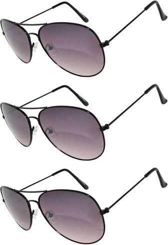 OWL Set of 3 Pack Aviator Style Sunglasses Colored Metal Frame Mirror Lens Smoke Lens in Saudi Arabia