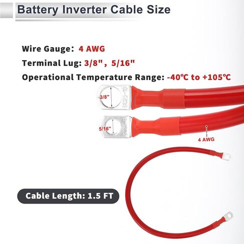 1 كمبيوتر كابل عالمي للبطارية العاكس 3/8 "Lug 5/16" Lug 8ft Battery Cable 4 AWG Gauge Red Tounded Copper in Kuwait