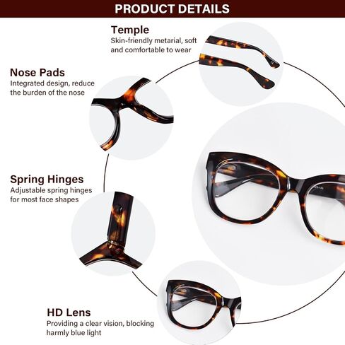 Oversized Reading Glasses for Women Men Trendy Large Frame Blue Light Blocking Readers Eyewear with Spring Hinges in Saudi Arabia