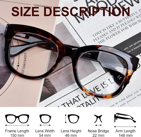 Oversized Reading Glasses for Women Men Trendy Large Frame Blue Light Blocking Readers Eyewear with Spring Hinges in Saudi Arabia