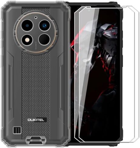 Case for Oukitel WP28E + Glass Screen Protector Tempered Film - Transparent Silicone Soft Flexible Bumper Shockproof TPU Protective Cover Shell for Oukitel WP28E (Clear) in Saudi Arabia